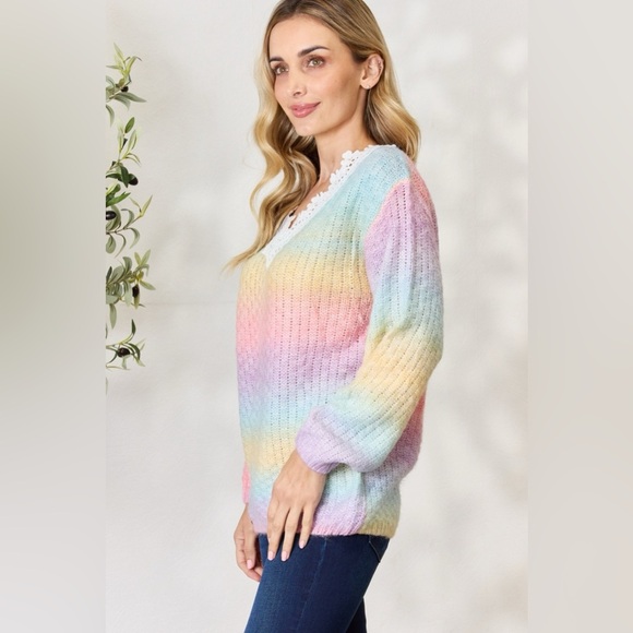 BiBi Rainbow Gradient Crochet Deetail Sweater - Picture 3 of 6